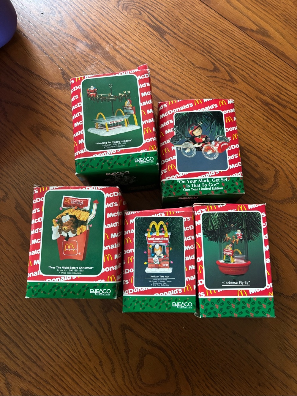 McDonald's Red Holiday Ornament Boxes - Yellow Logo Accents. Enesco